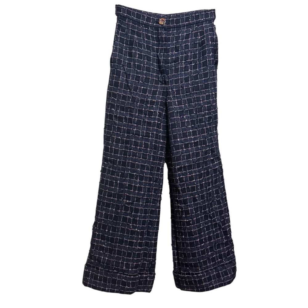 CHANEL Navy Tweed Wide-Leg Pants - Size: FR 34 | US Size 2 (XS)